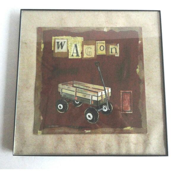 Set (4) Framed Art Boys Room Airplane Rocking Horse Red Wagon Tricycle Nursery - Picture 6 of 7